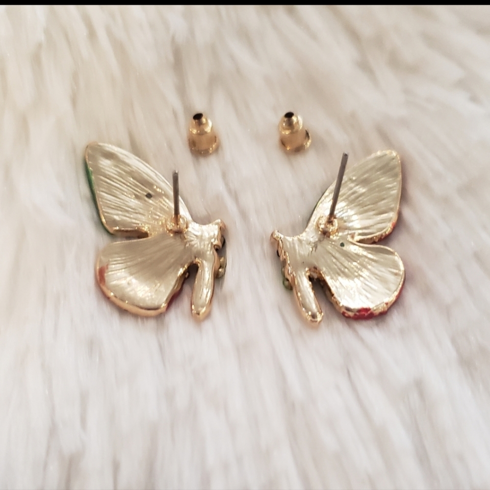 Butterfly multi colored stud earrings - Picture 3 of 4